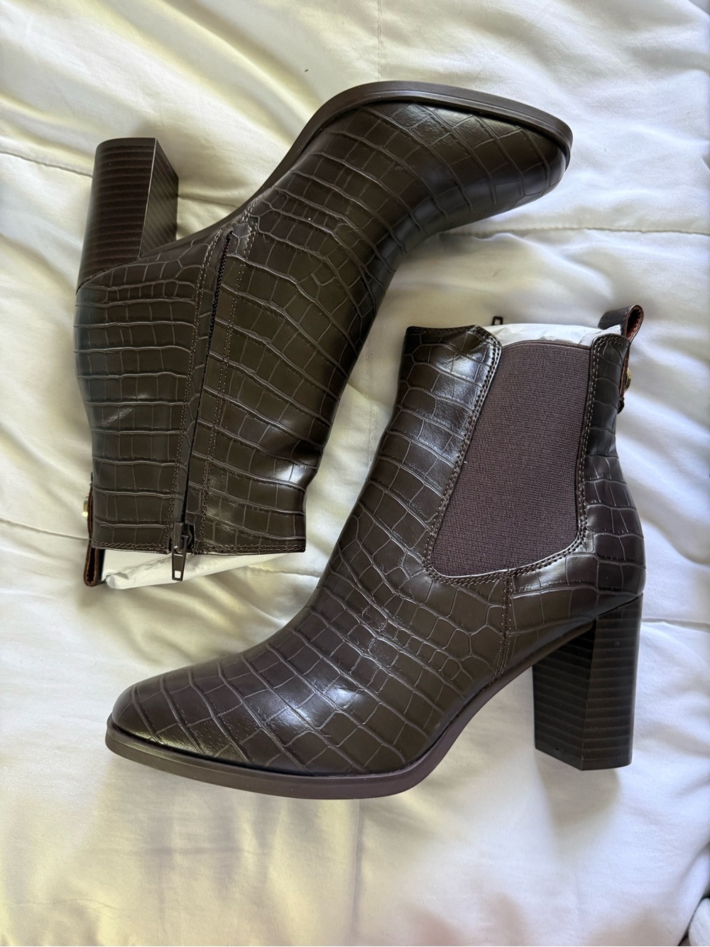 Giani Bernini Croc-Embossed Chelsea Ankle Boots in Dark Brown